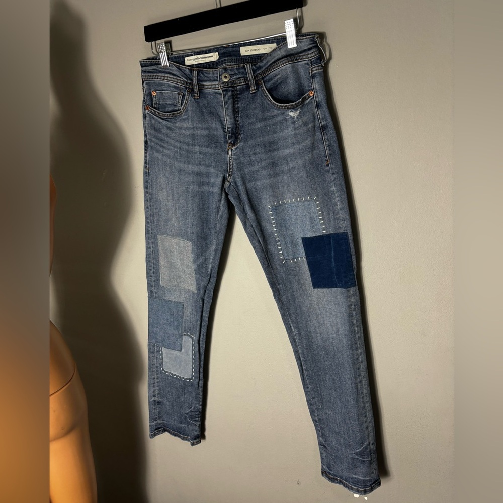 Anthropologie Pilcro mid patchwork slim boyfriend jeans size 27